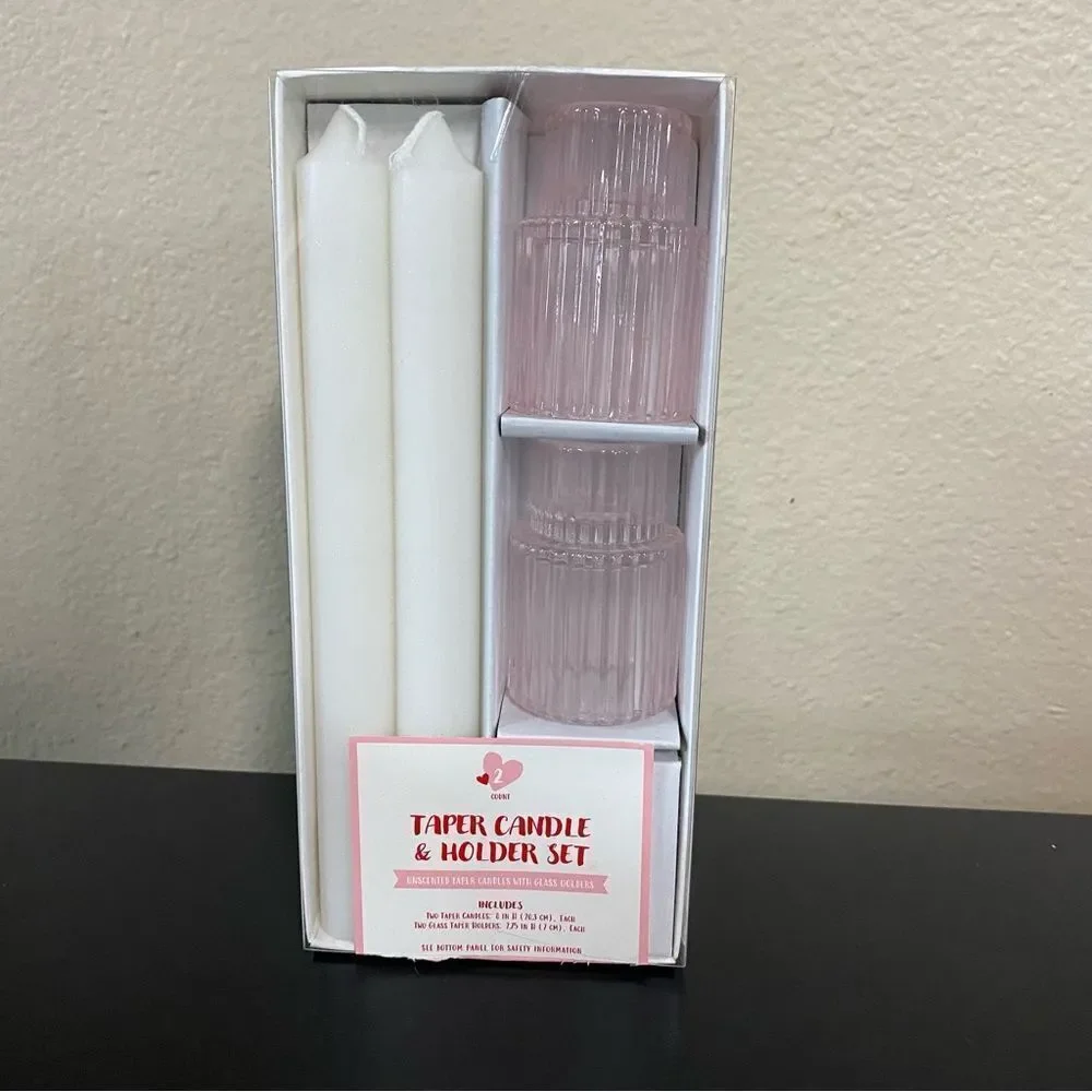 Pink ribbed glass candle holders set of 4 reversible modern farmhouse decor NEW